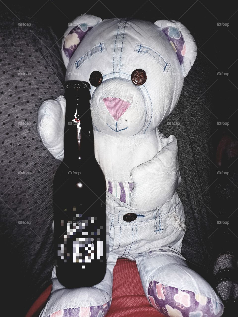plushie toy bear blue beer drink pant