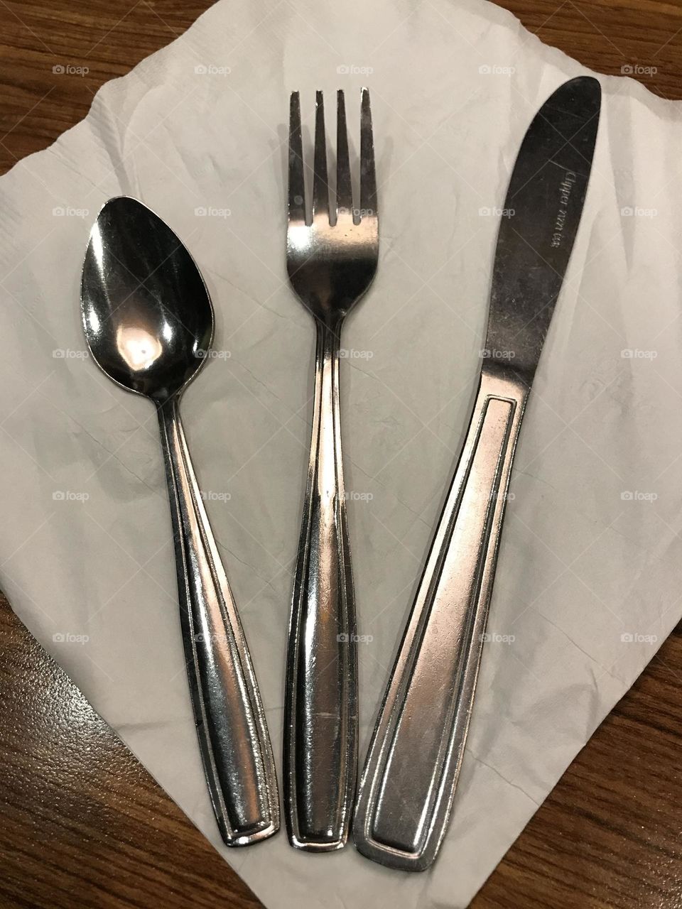 Silverware on a napkin at Denny’s.