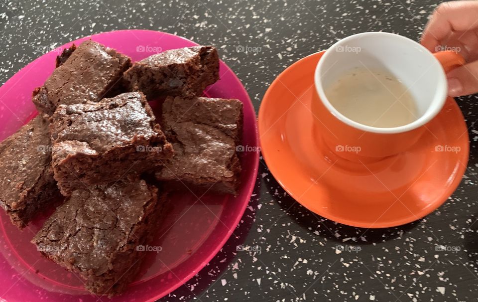 Brownies and a cup of espresso