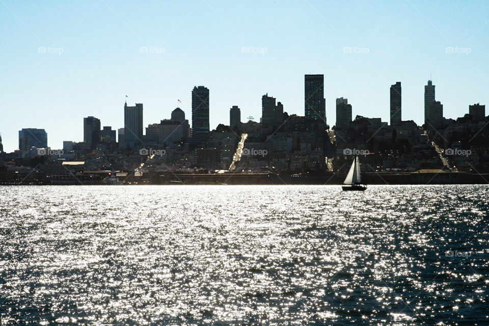 Cityscape with an yacht 