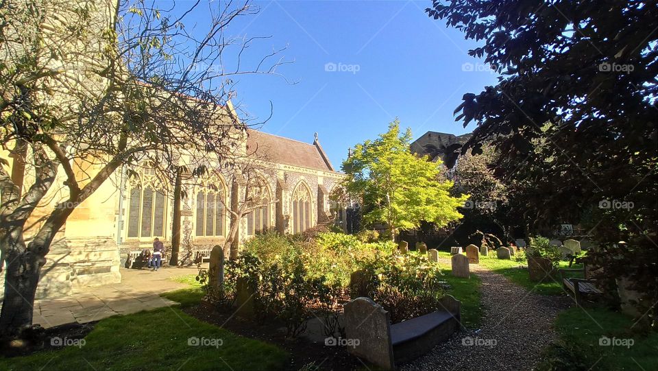 St Mary-le-Tower, graveyard, Ipswich Town centre, UK