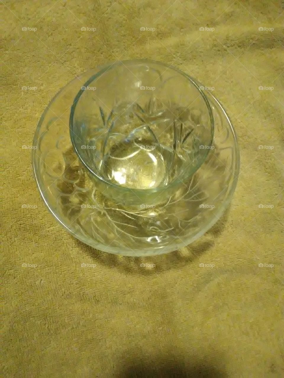 1970's vintage glass bowl  with flower design or Leaf design