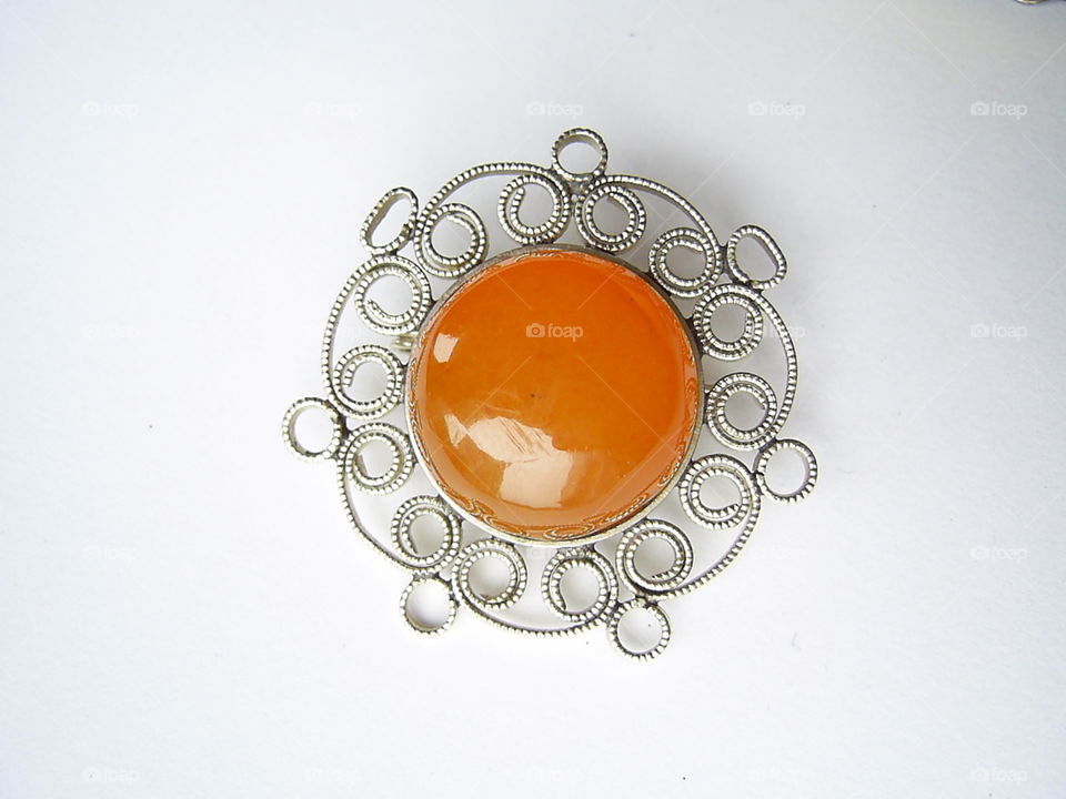 Antique genuine Baltic amber brooch with silver, dark yellow Butterscotch Egg Yolk