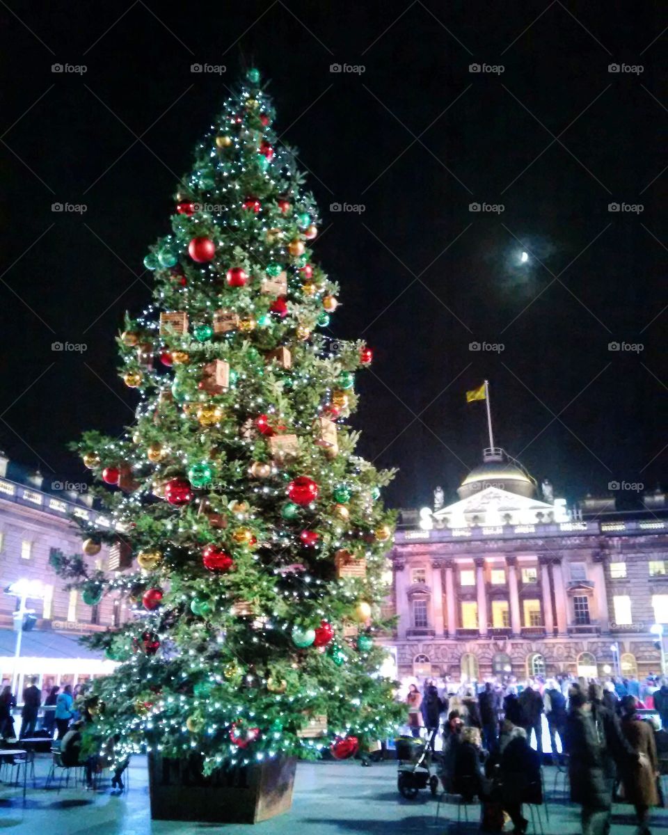 Christmas tree by the ice skating rink at Somerset House, London