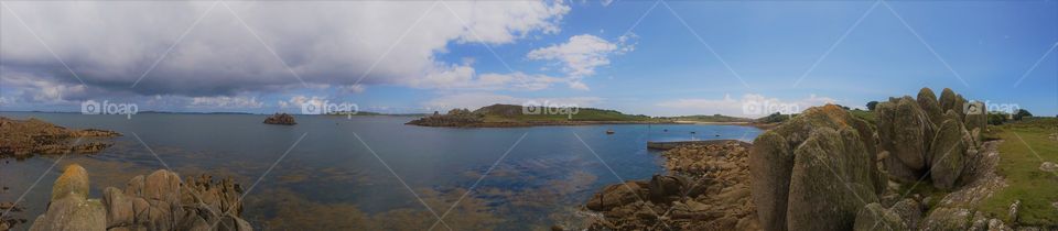 panoramic view over the water on St Agnes, Scilly isles