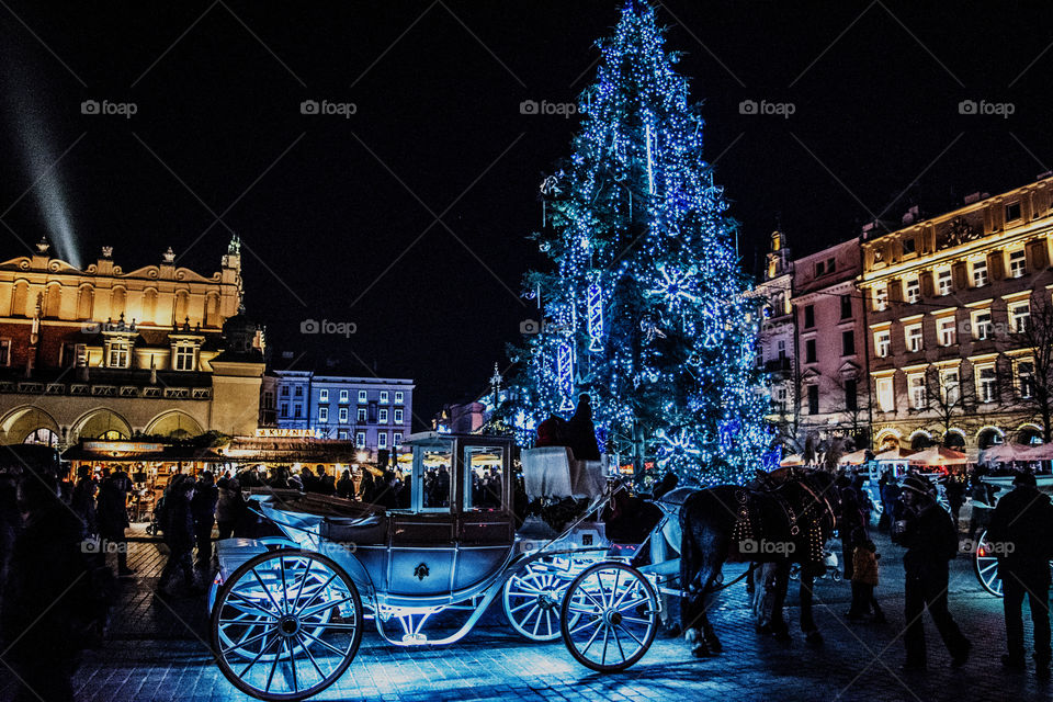 Christmast tree at market squere in Krakow Poland