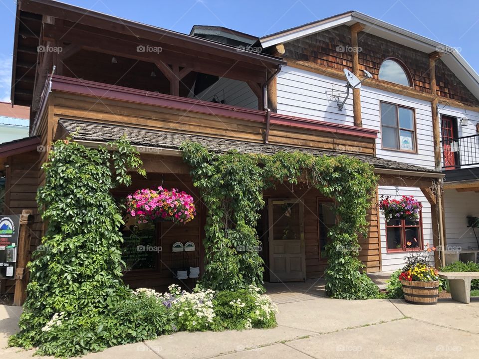 Hanging baskets in downtown Bigfork 