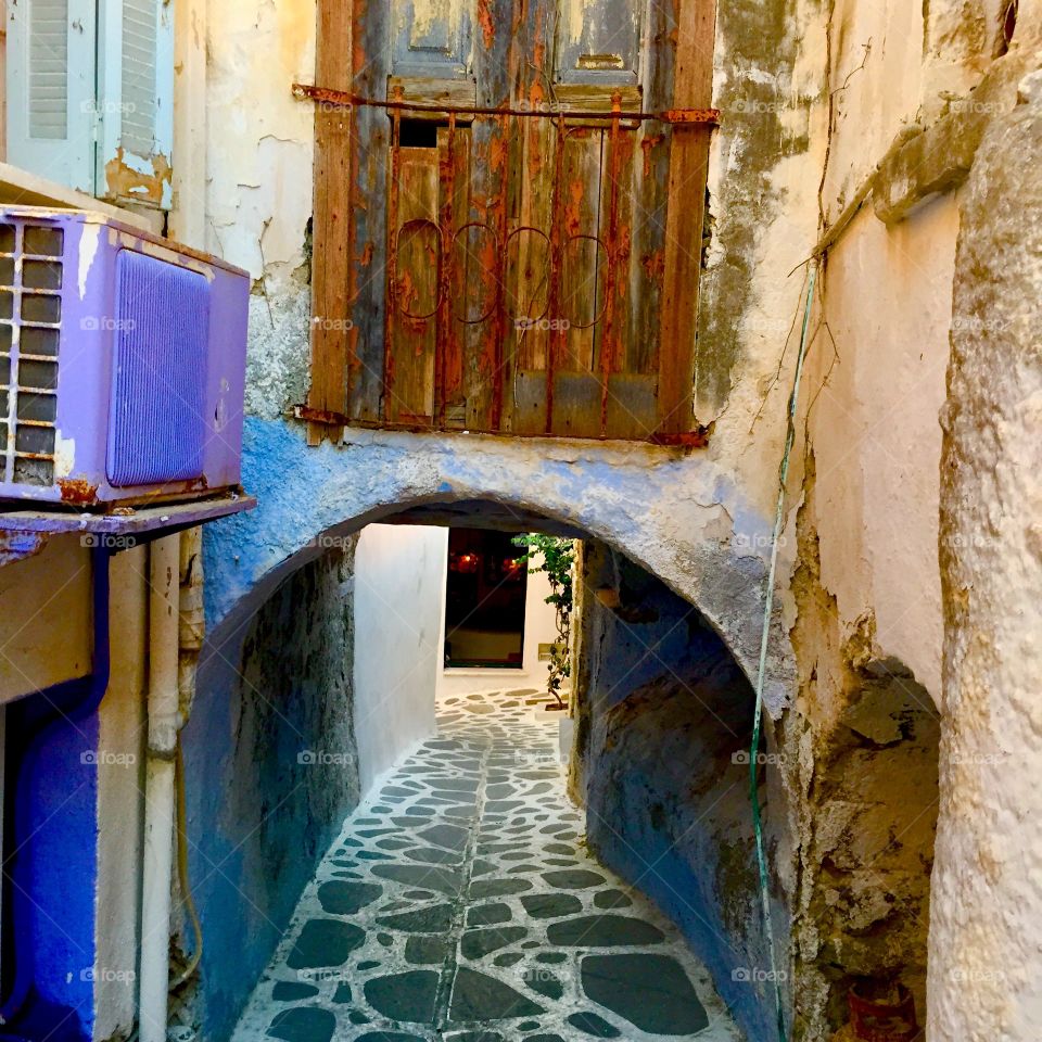 Whitewashed narrow alley, Greece