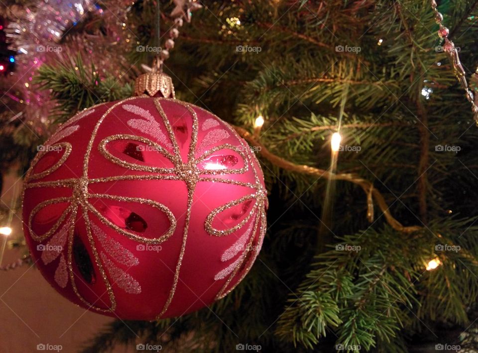 Christmas tree with red bauble