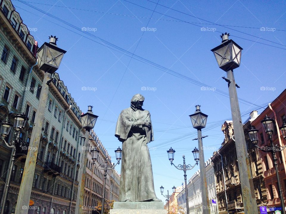 Statue in Russia. The streets of Saint Petersburg on w summers day 