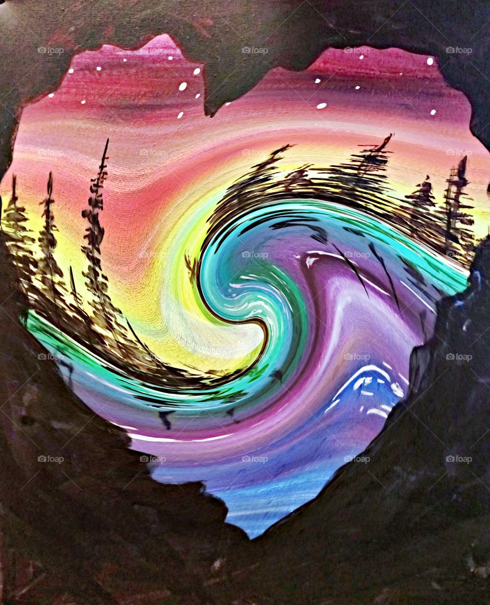 abstract heart-shaped oil painting hanging on the wall. paint, canvas, wall painting