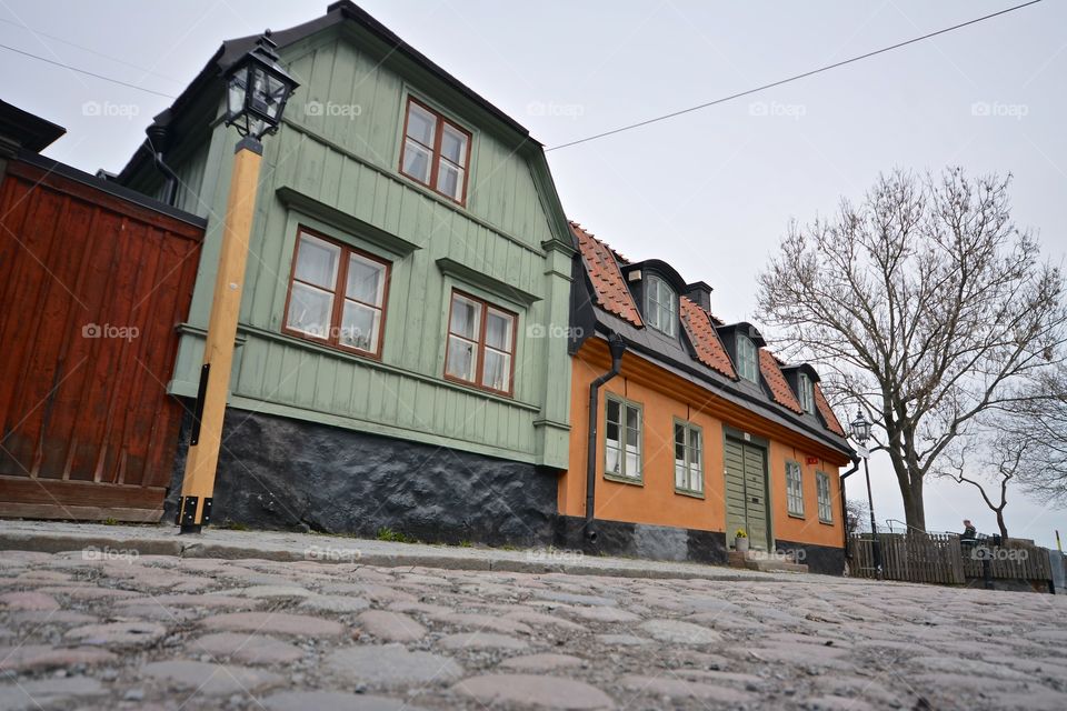 Classic wooden houses in Stockholm, Sweden 