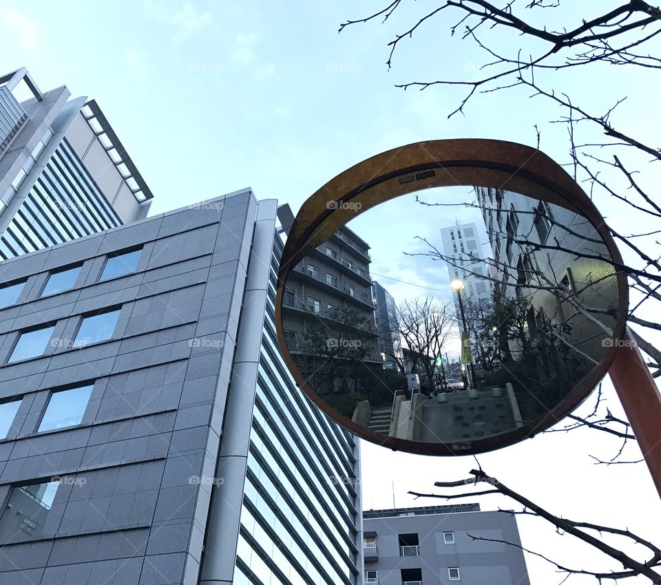 Mirror with building 