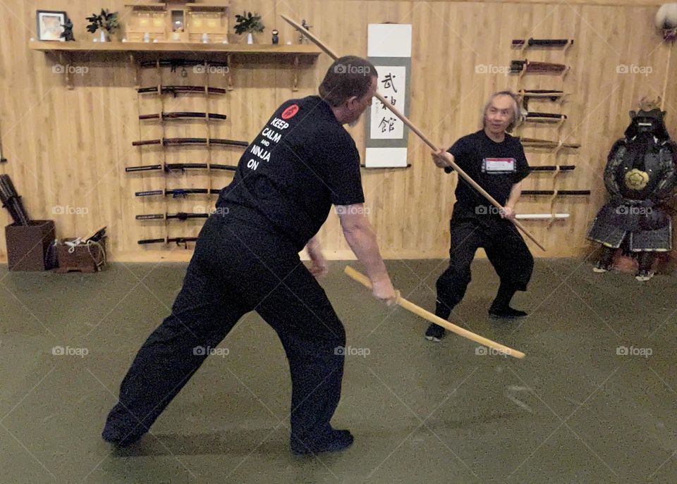 Training with Shawn in the Japanese martial arts at the dojo. I had a good workout, practicing the usage of the 6’ staff, while working with him.