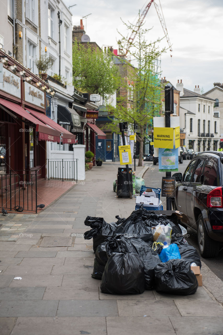 Garbage and trash near Primrose Hill in London.