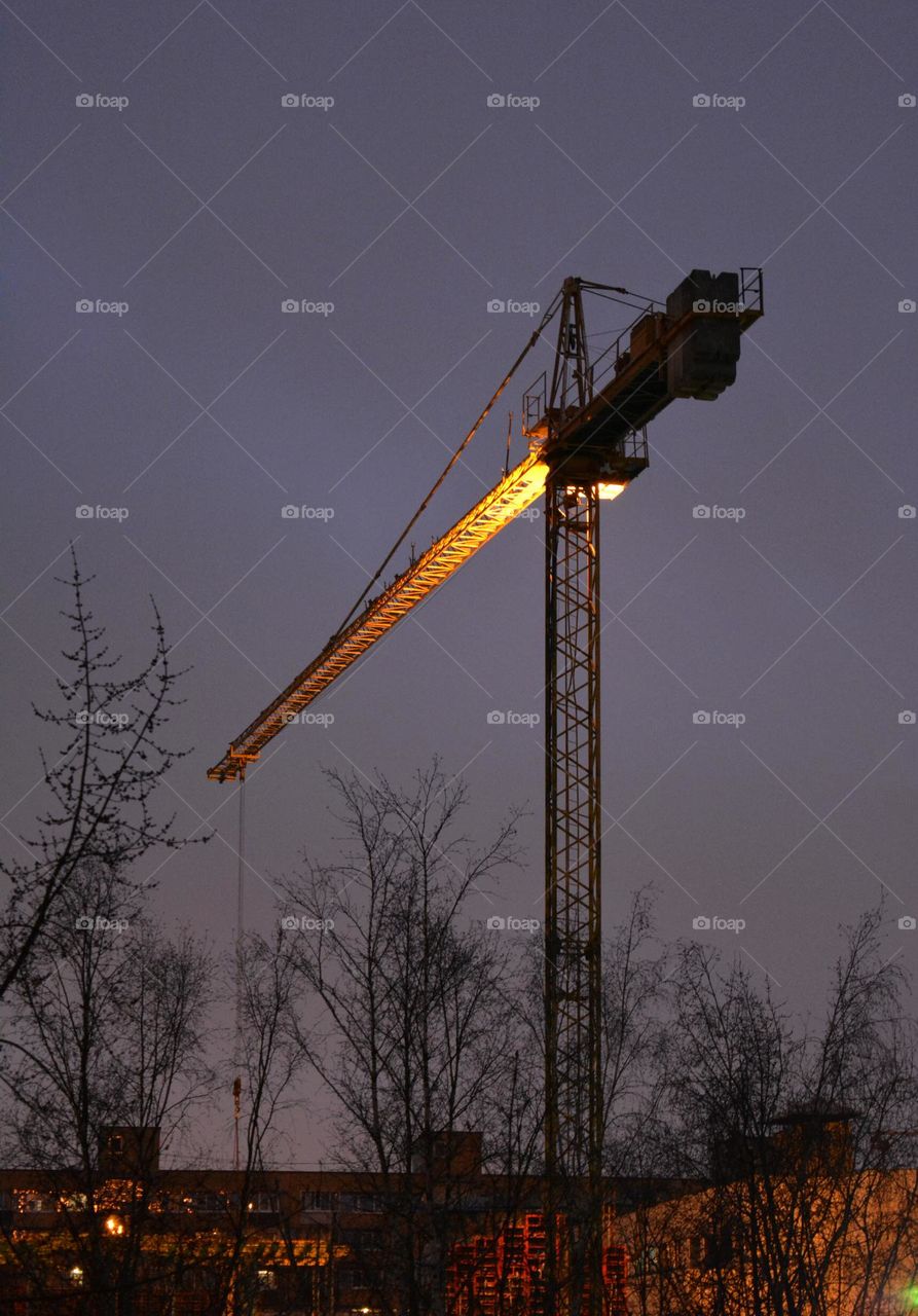 building crane and lights night view