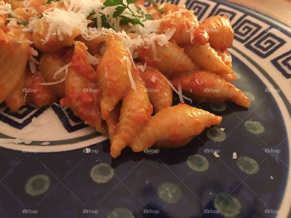 Close up pasta on plate