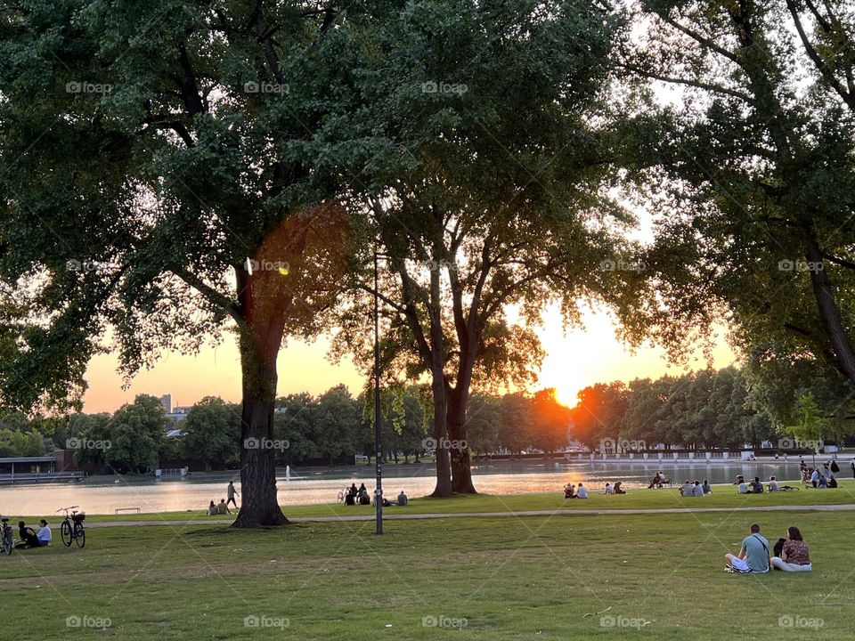 Sonnenabend am Aachener Weiher, Köln