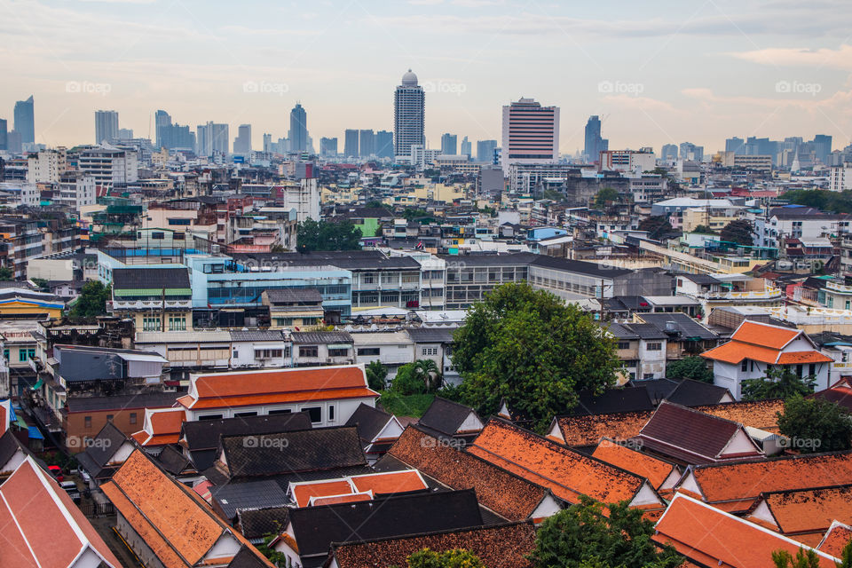 View from the Thai Temple Wat Saket to the Cityscape of Bangkok Thailand Southeast Asia
