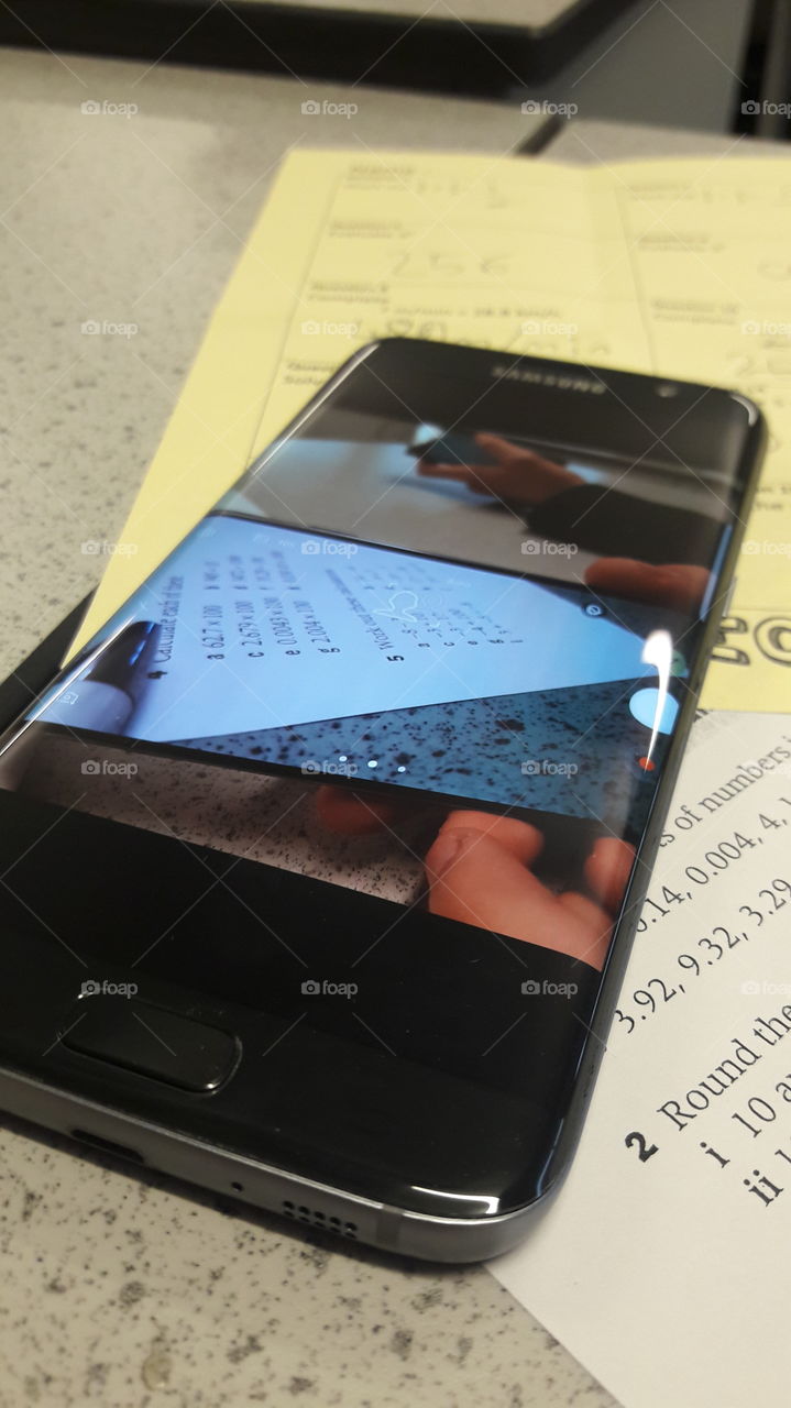 Samsung Galaxy S7 Edge Phone Picture In School On Work Paper, Pen