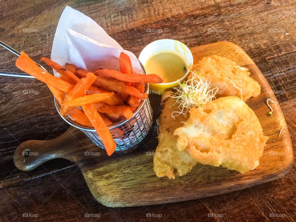 Fish and sweet potato chips
