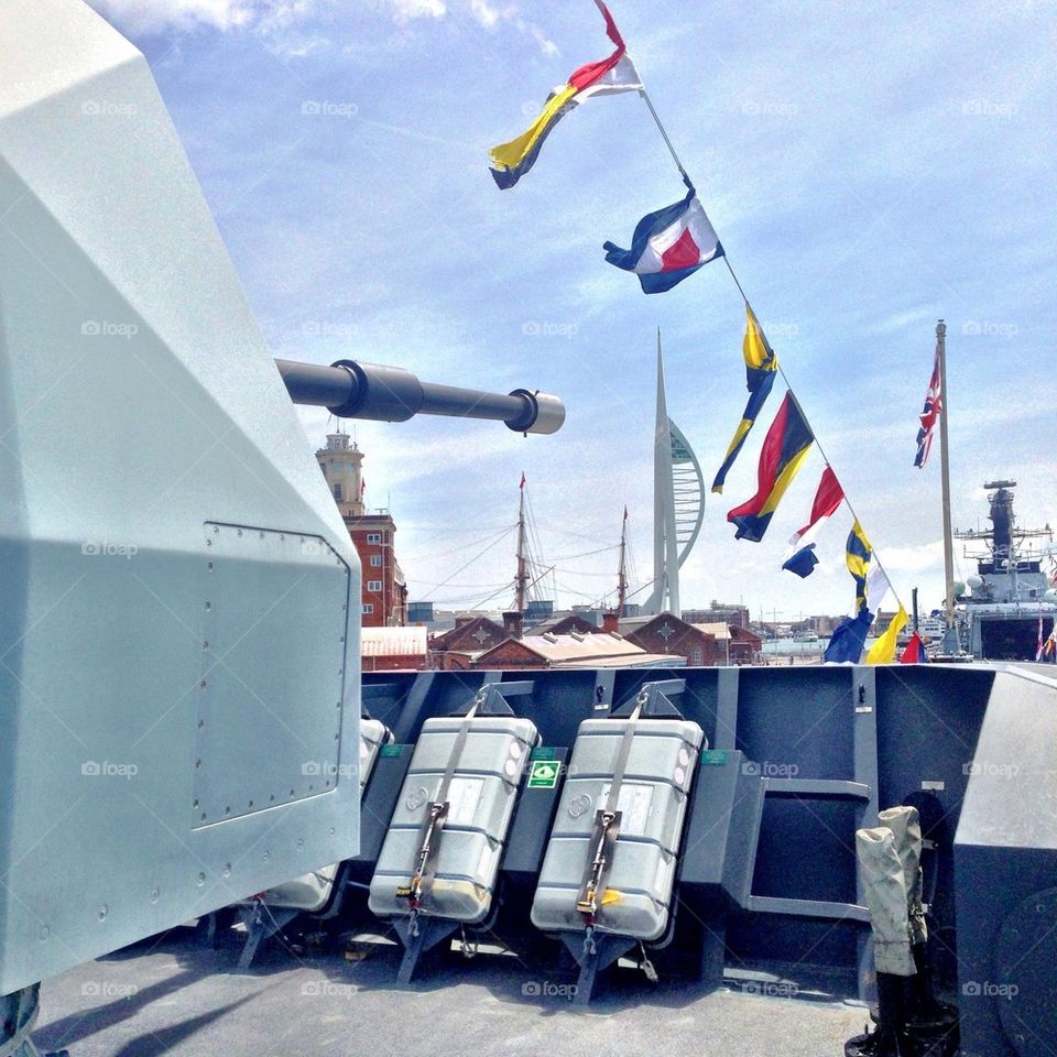 Spinnaker tower from HMS Defender
