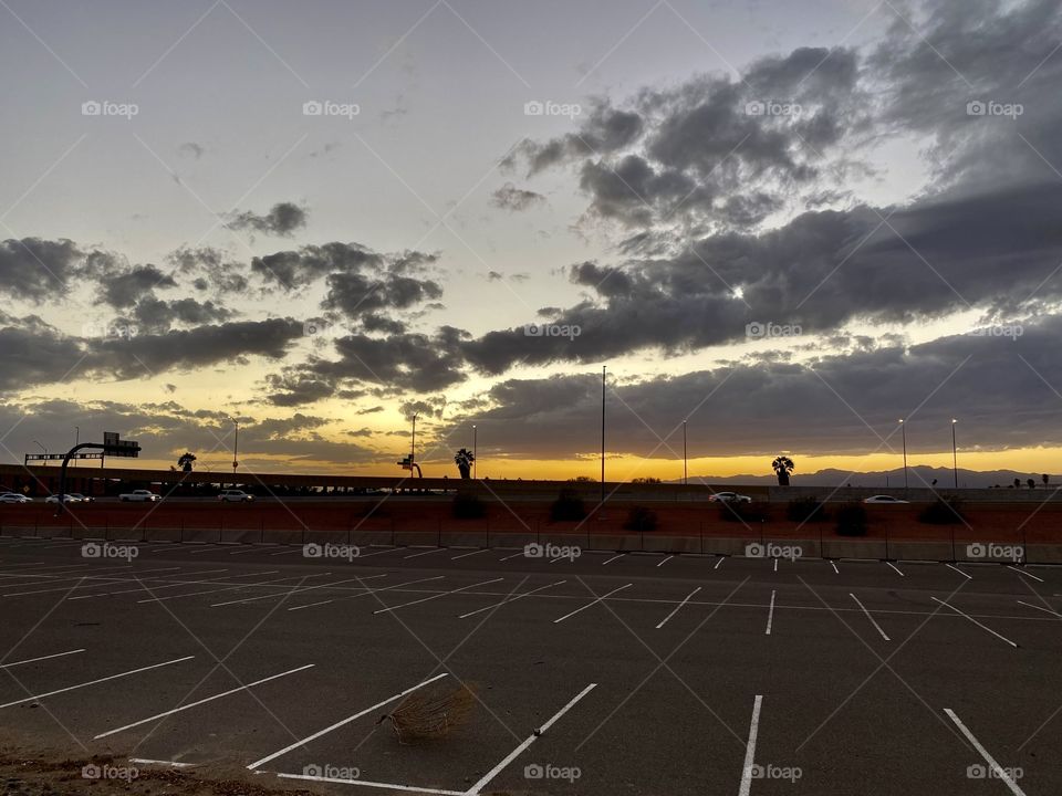 Beautiful sunset in a parking lot in Glendale Arizona 