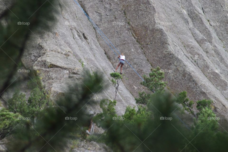 Mountain climber on Devils Tower