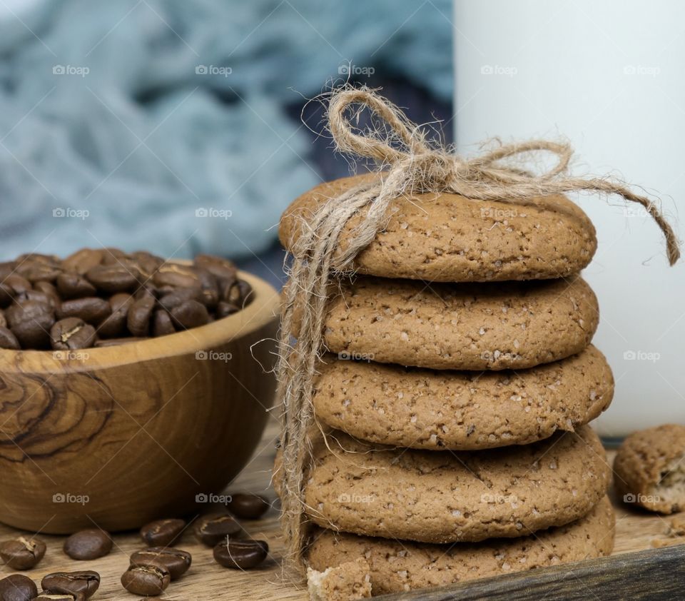 Oatmeal cookies and coffee beans