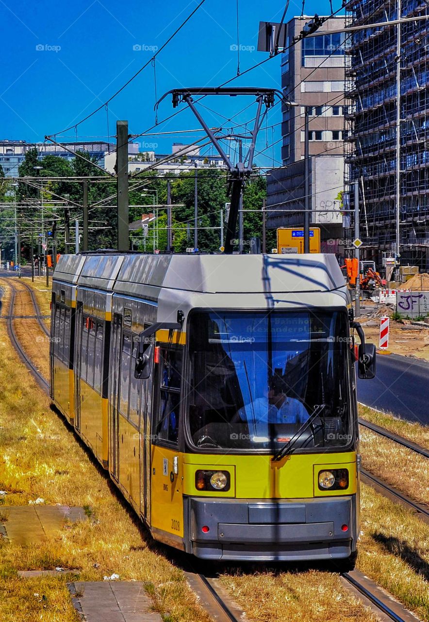 yellow tram.  Berlin