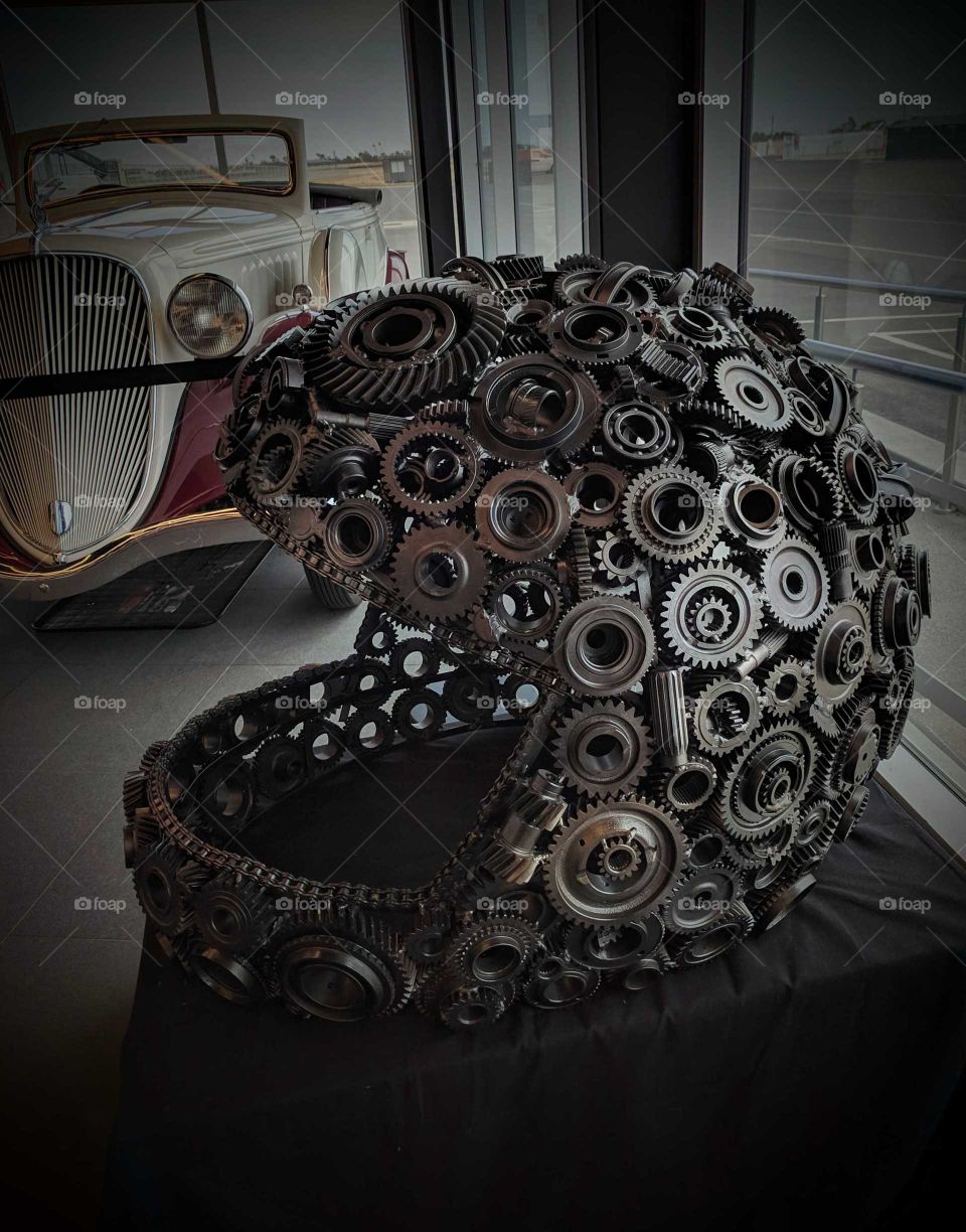 Interesting racing helmet made of metal