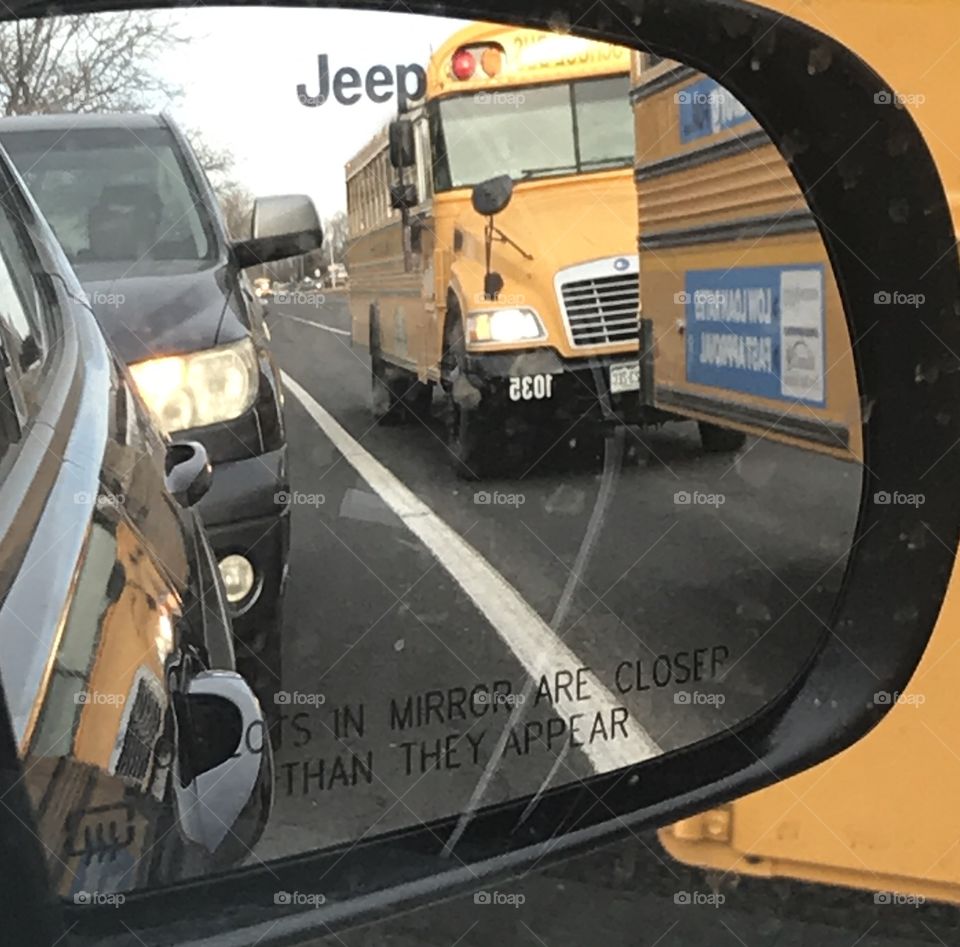 School bus in the rear view 