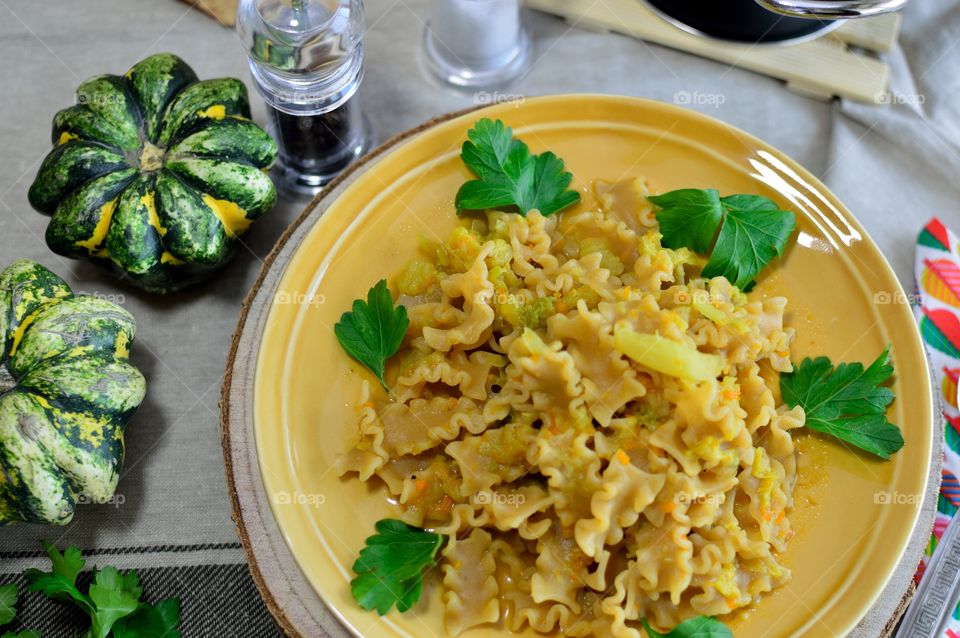 pasta with cabbage and pumpkin