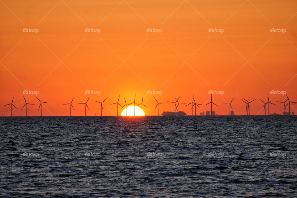 Sunset in the windmill park