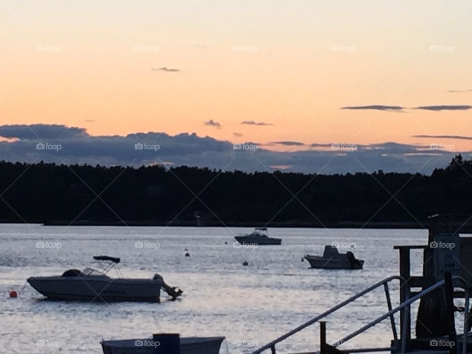 Harbor view at sunset in Phippsburg Maine. 