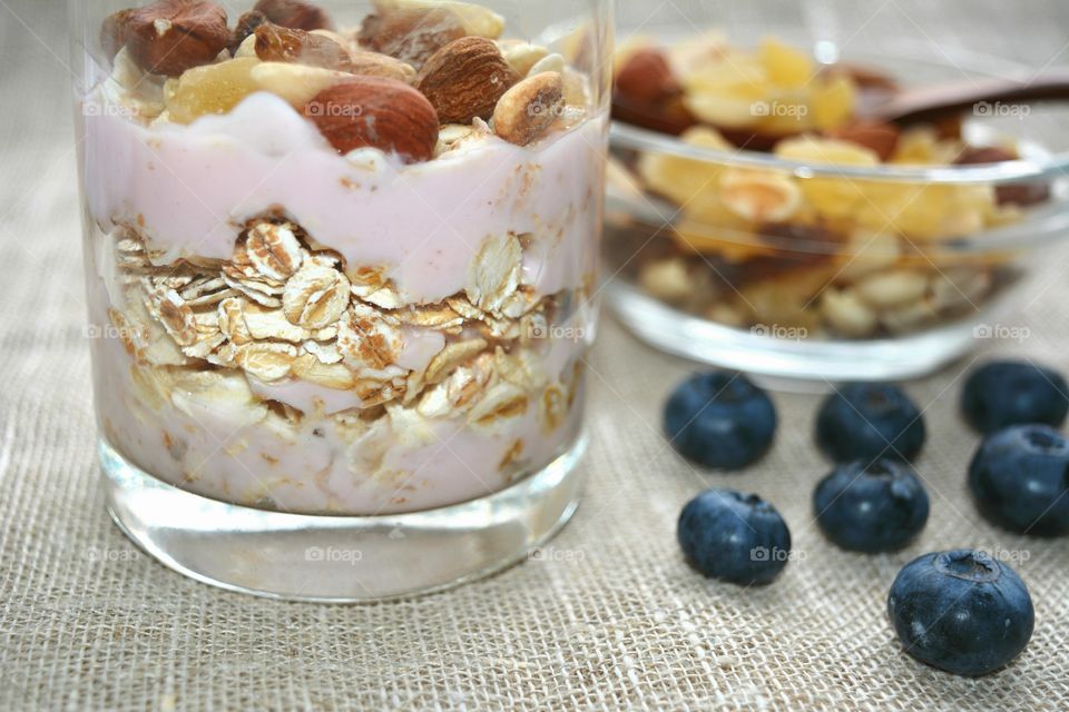 tasty healthy food oat with nuts and berries