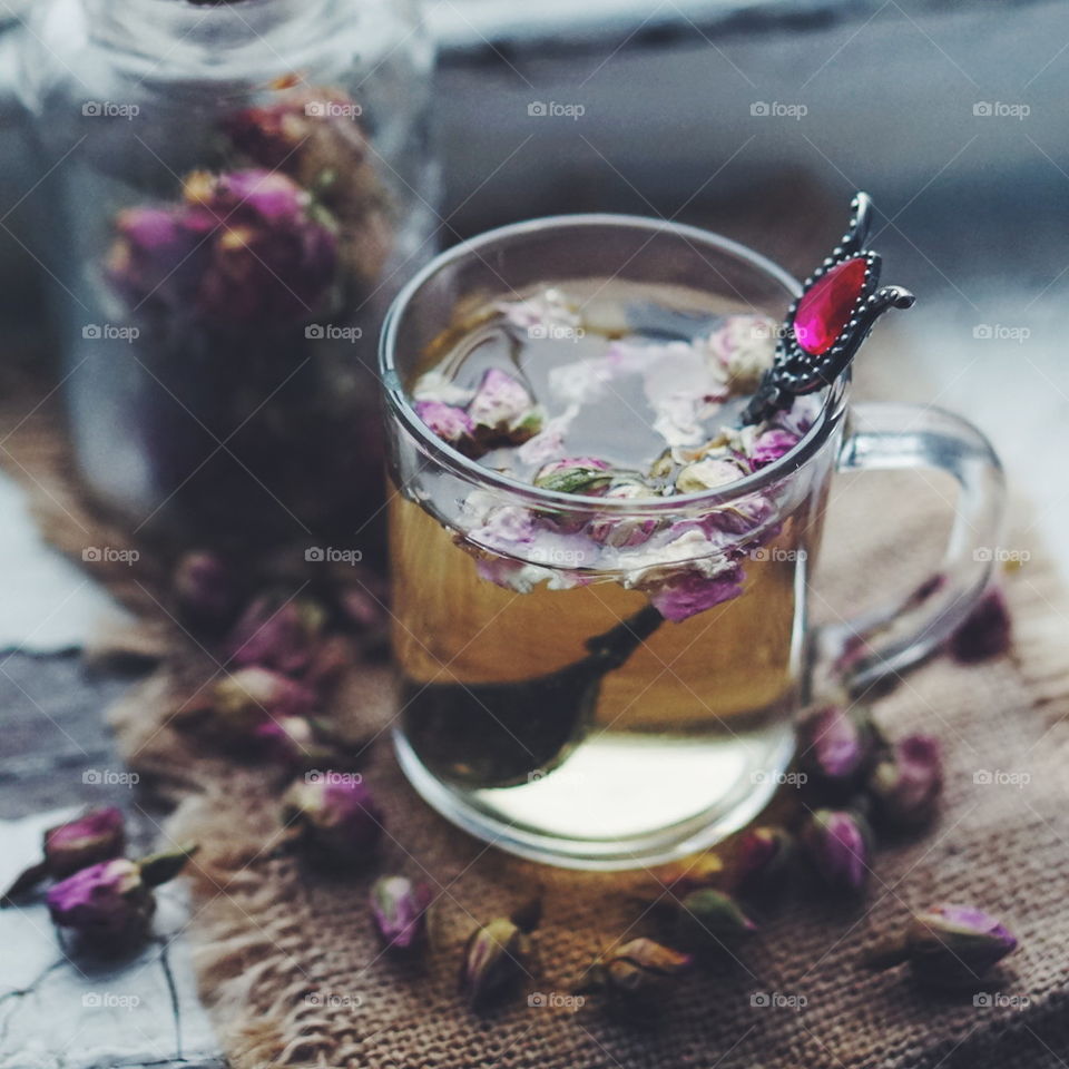 Rose tea on place mat