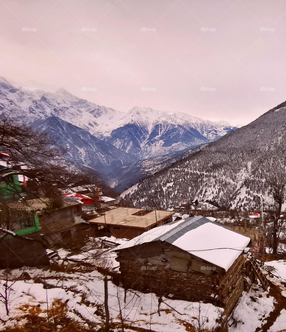 winter season village side view