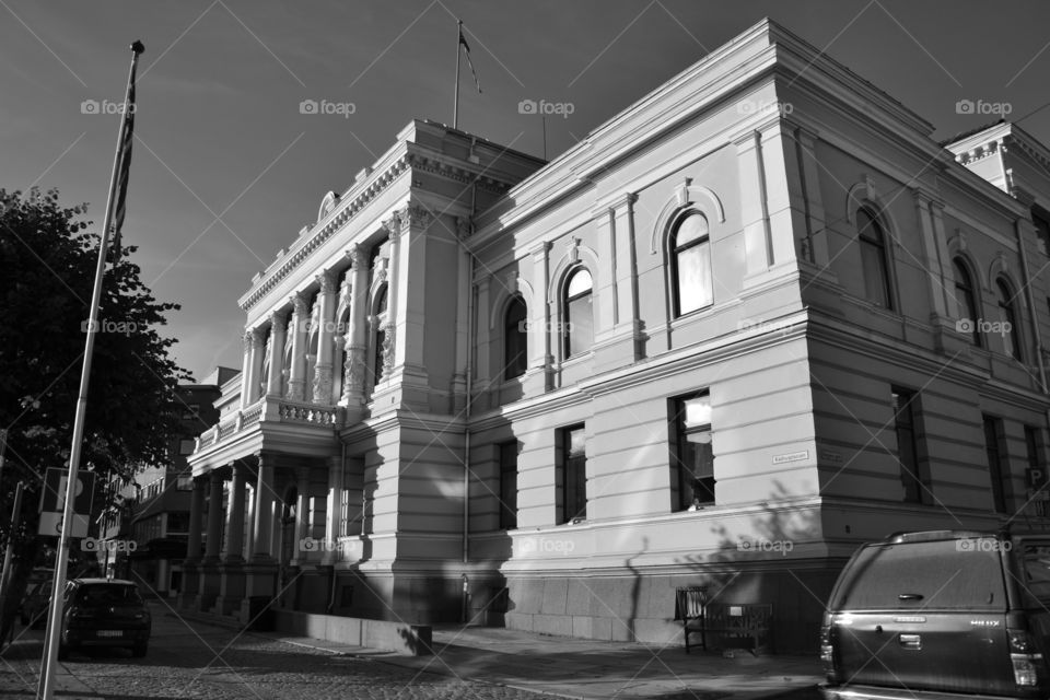 White House in Skien . Building in Skien captured in Black and white 