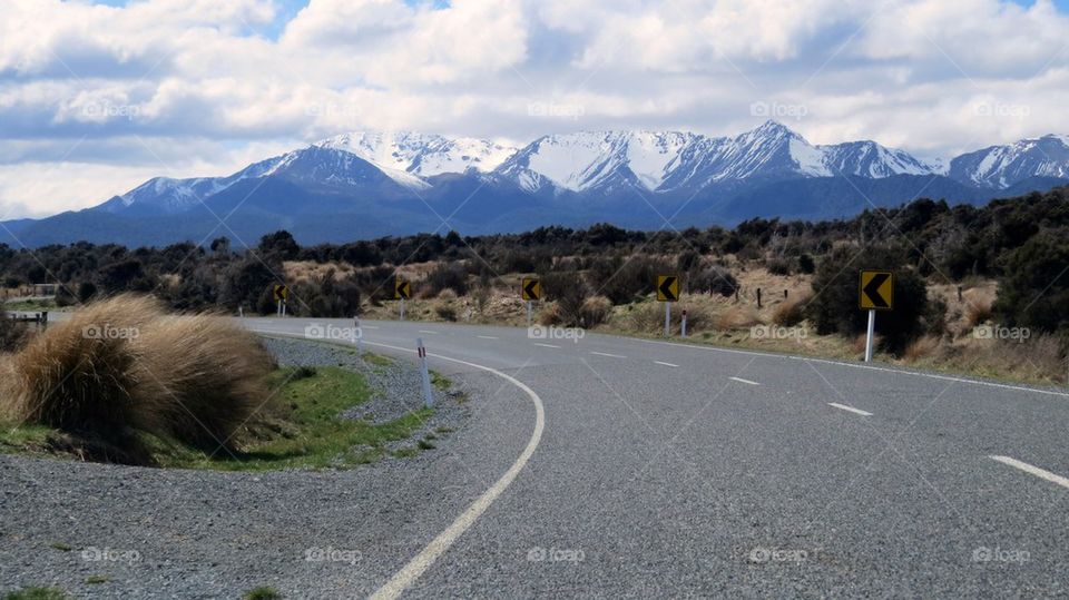 Highway near snowy mountain
