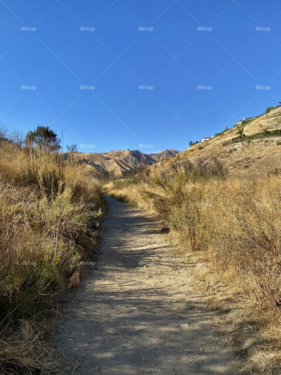 Walking along a trail at Aliso Canyon Park in Los Angeles California 