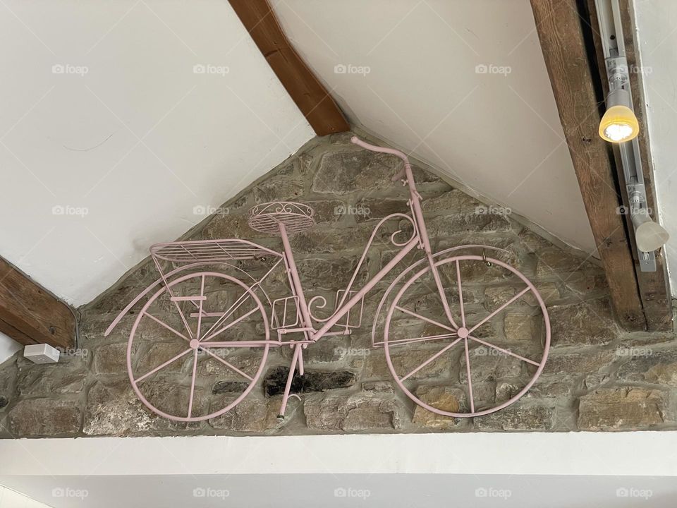 Random pink bike in a cafe, Yorkshire 