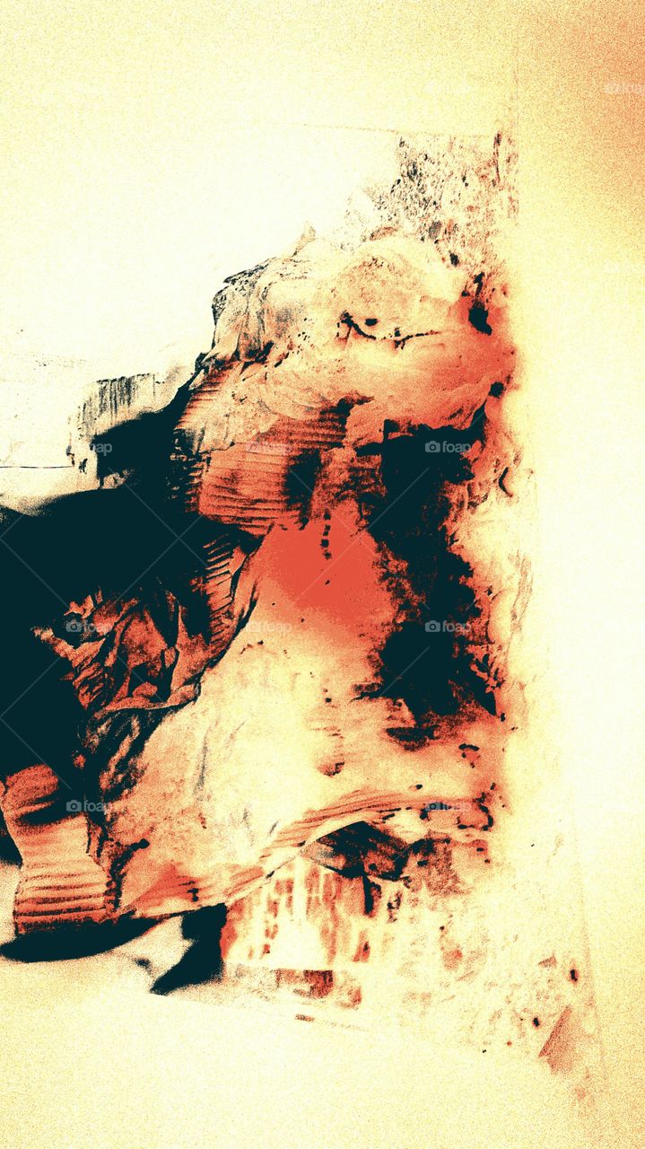 "When I Close My Eyes, I See Hellfire."
This image is the result of a photo of fire and ash, inverted to a red, black, and pale yellow image resembling Hell
