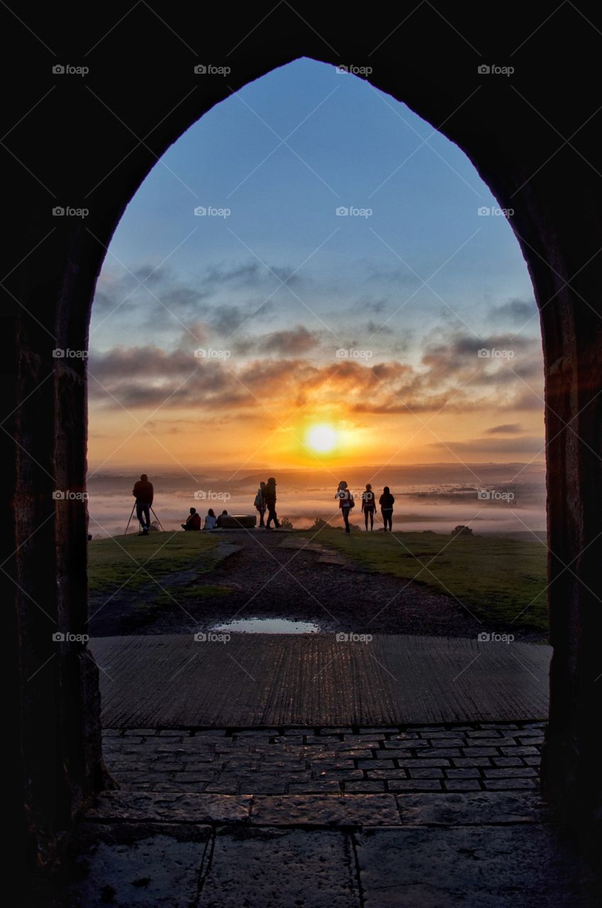 summer sunrise on glastonbury hill