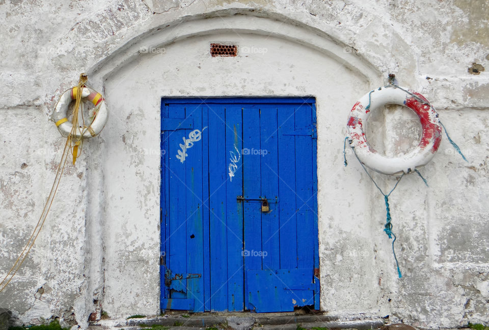 Blue boatshed door