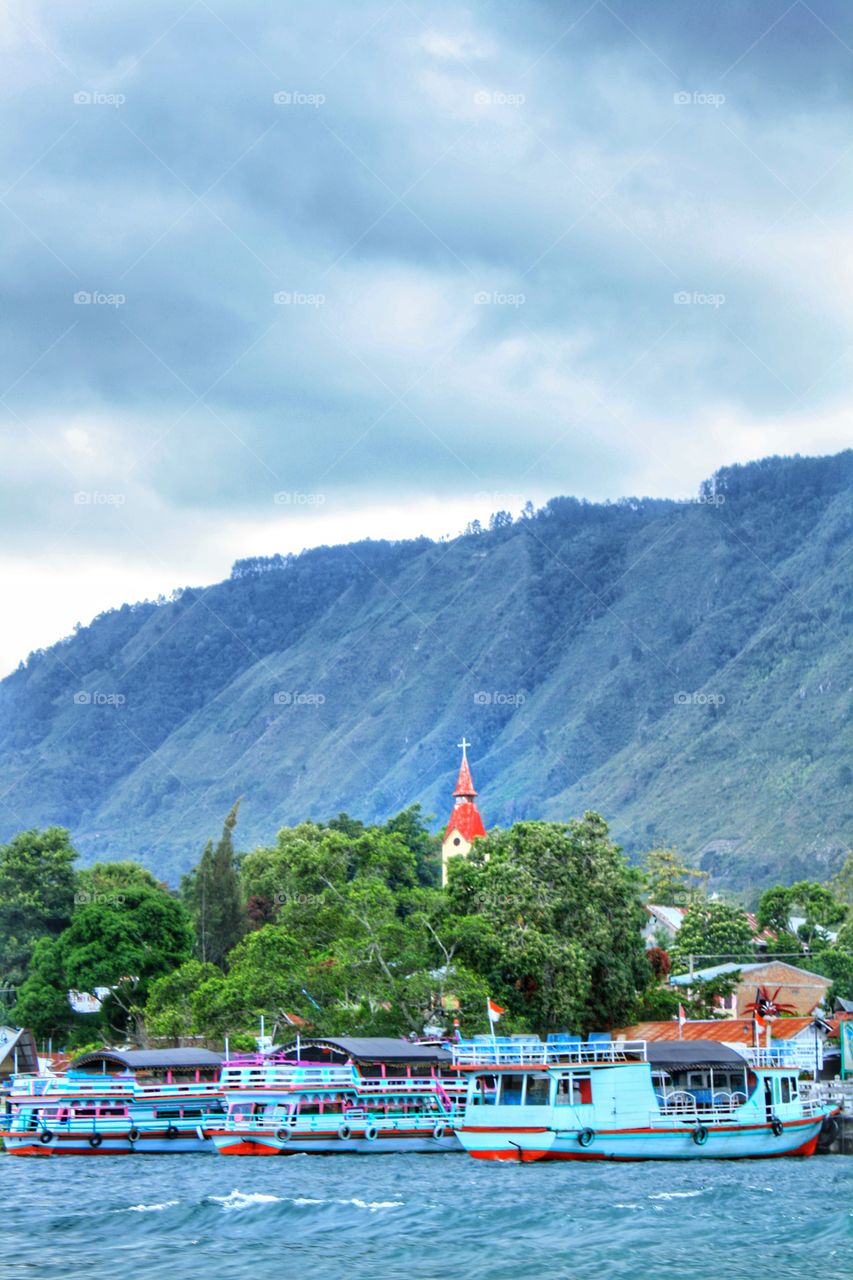 Island of Samosir in Lake Toba, North Sumatra, Indonesia