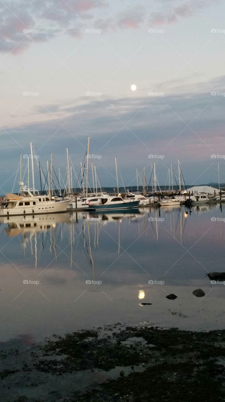 Moon reflection at sunset