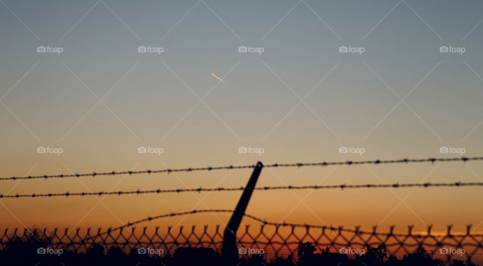 Contrail during sunset 