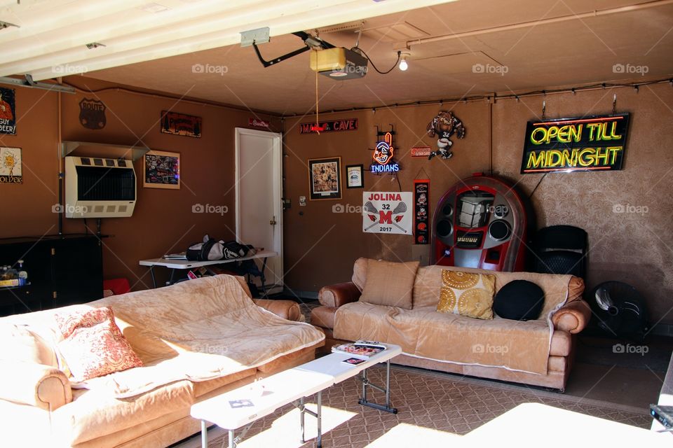 Garage transformed into  man cave