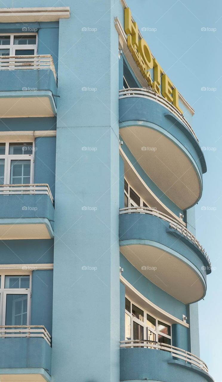 A blue hotel with balconies in Leiria, Portugal 